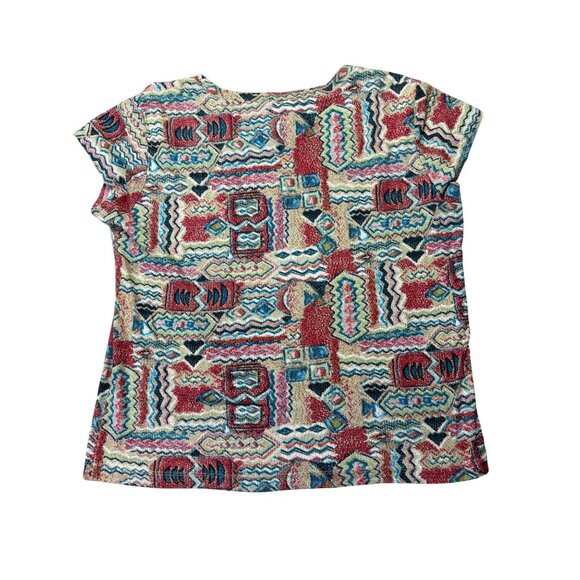 Chicos Multicolor Geometric Print Cotton Top Size XL Short Sleeve Crew Neck - Picture 5 of 6